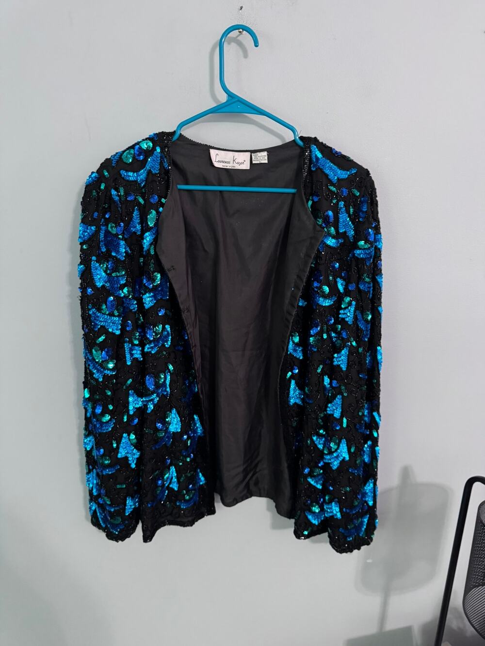 Vintage Laurence Kazar 100% Silk Sequined Hook & Eye Cardigan Jacket Size XL